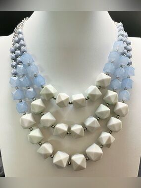 CHARMING CHARLIE MUTED BLUE THICK OVERSIZED SQUARE BEADED MUKTI LAYER NECKLACE